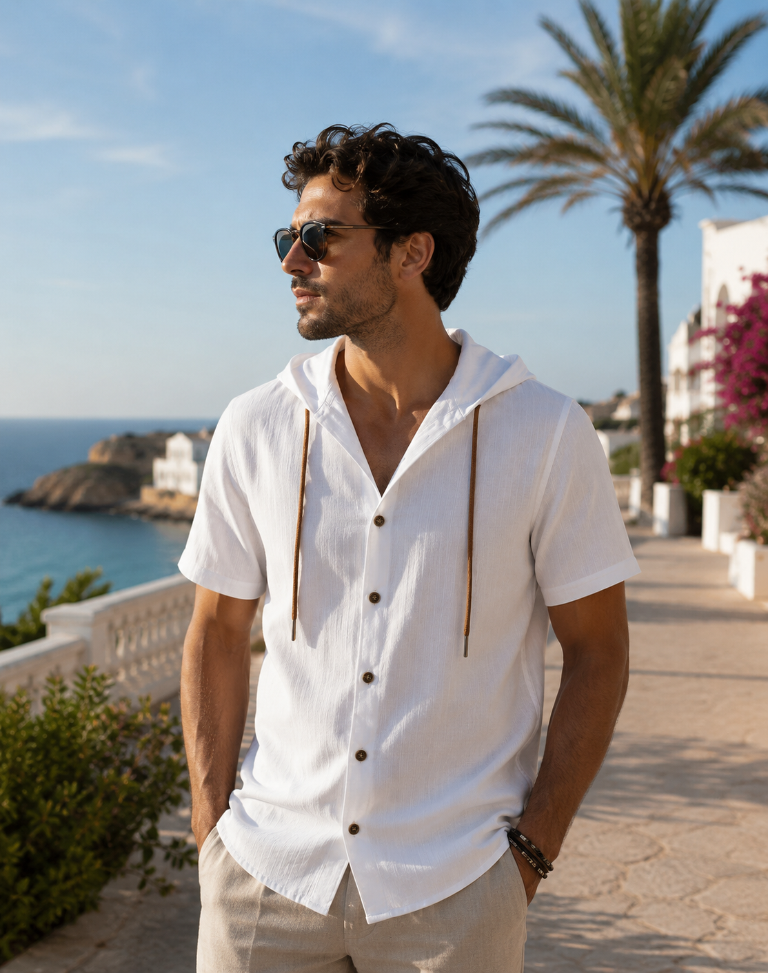 BHS - Cotton Linen Summer Hooded Shirt , Lightweight