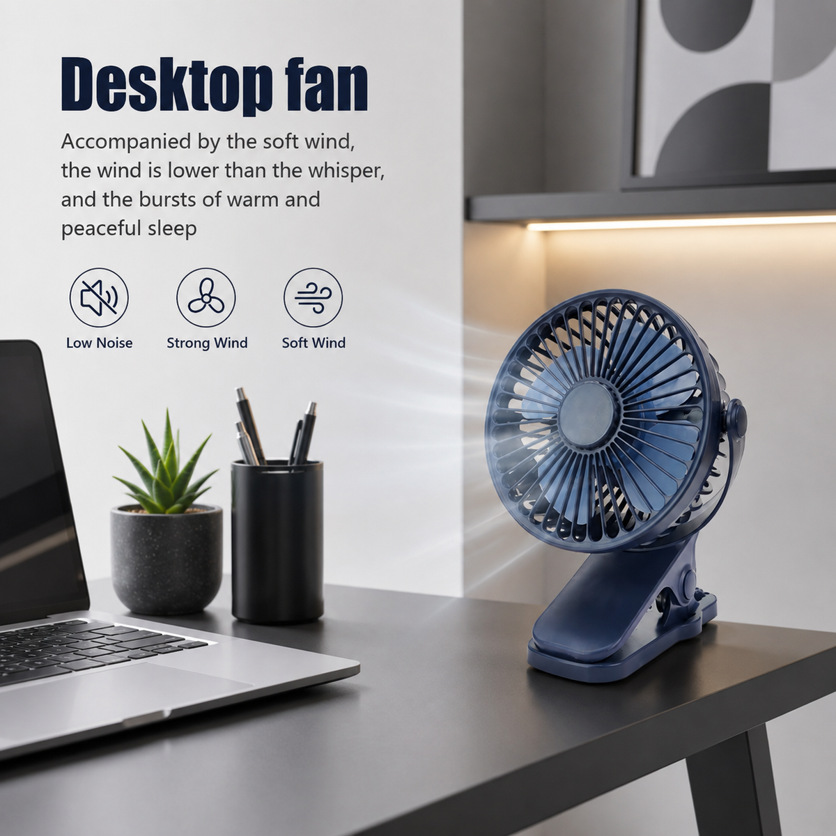 BHS – Tragbarer USB-Schreibtischventilator mit Clip – Leiser 3-Stufen-Ventilator mit 720° verstellbarer Rotation