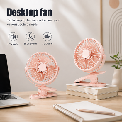 BHS – Tragbarer USB-Schreibtischventilator mit Clip – Leiser 3-Stufen-Ventilator mit 720° verstellbarer Rotation