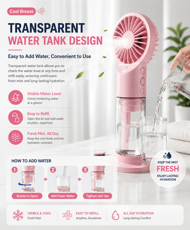 BHS - Portable Fresh Handheld Mist Fan – Rechargeable Mini Spray