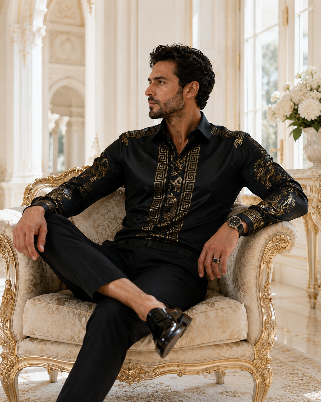 BHS - Luxury Dress Shirt Shine Gold Patterns