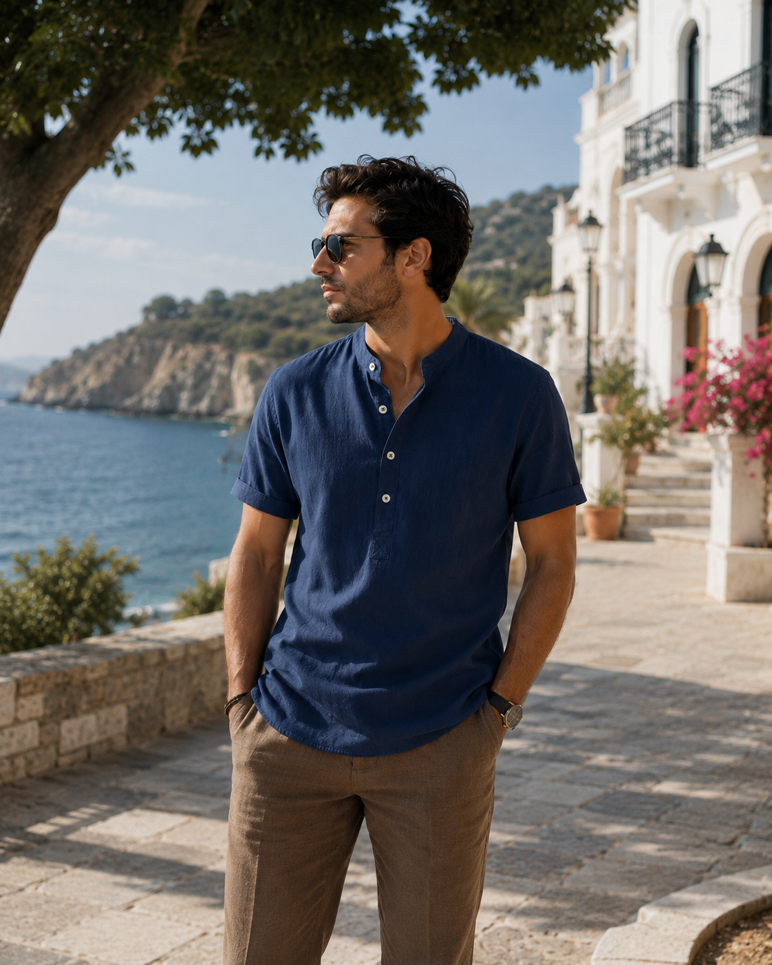 BHS - Luxury Cotton Henley Beach Shirt – Lightweight Summer Style