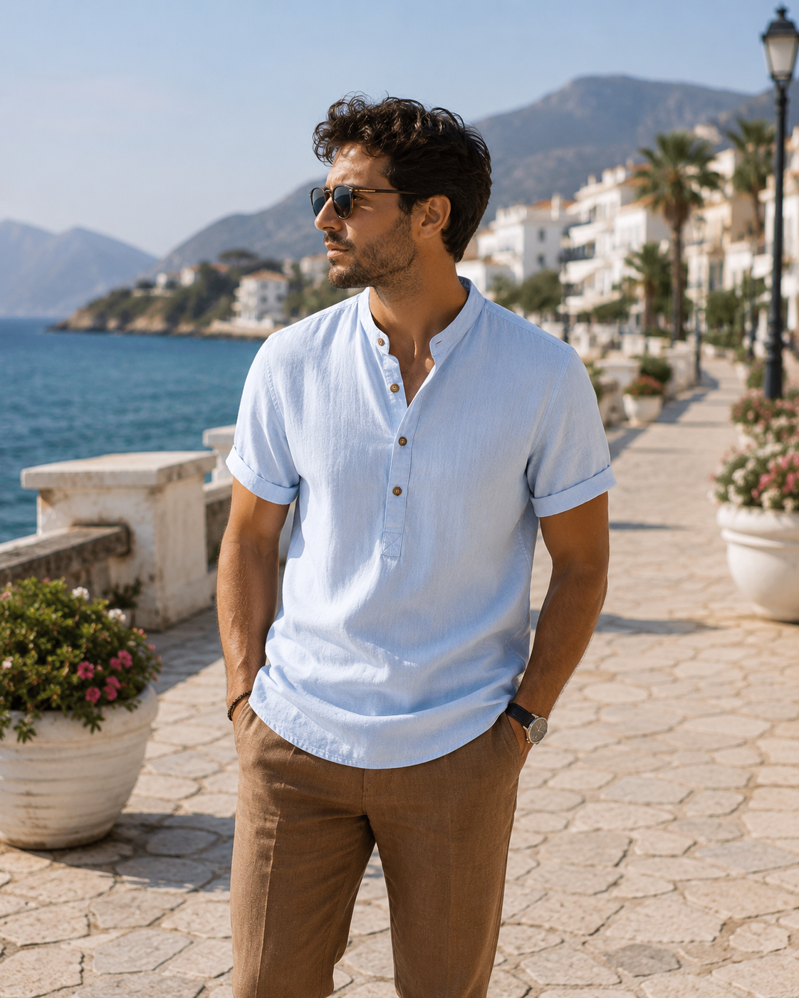 BHS - Luxury Cotton Henley Beach Shirt – Lightweight Summer Style