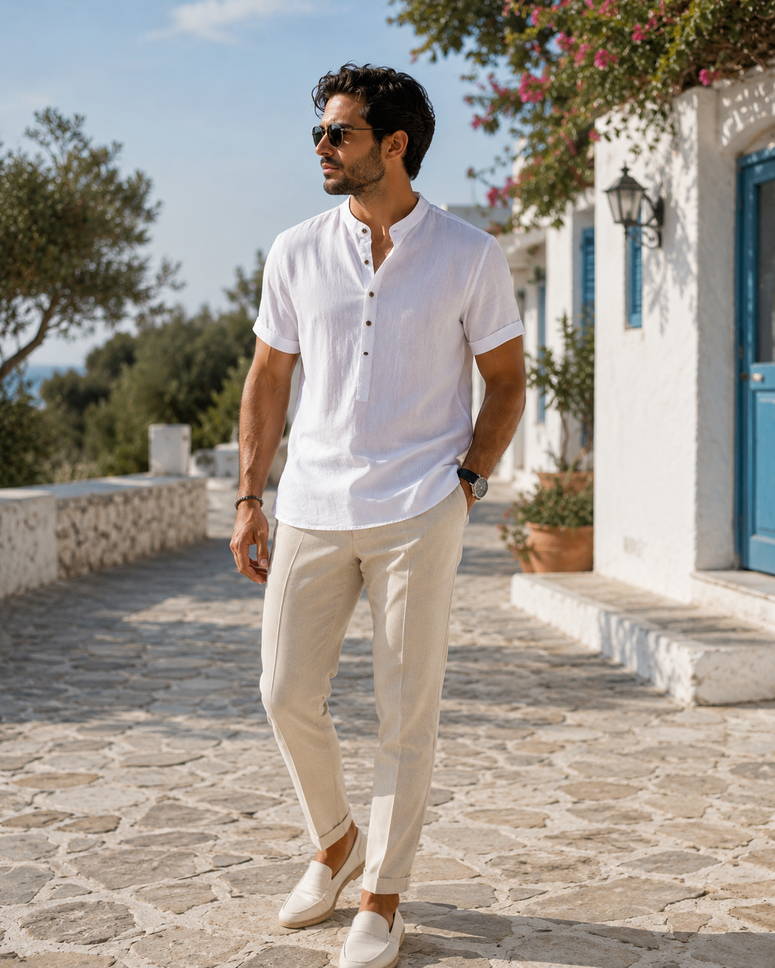 BHS - Luxury Cotton Henley Beach Shirt – Lightweight Summer Style