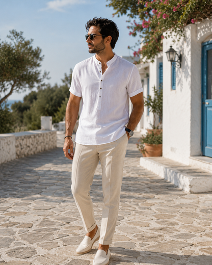 BHS - Luxury Cotton Henley Beach Shirt – Lightweight Summer Style