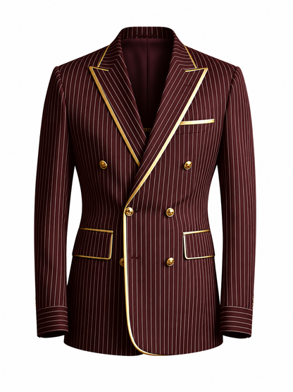 BHS - NEW Men's Designer Pinstripe Blazer Double Breasted Gold Accent Slim Fit Business Wedding Tuxedo Jacket