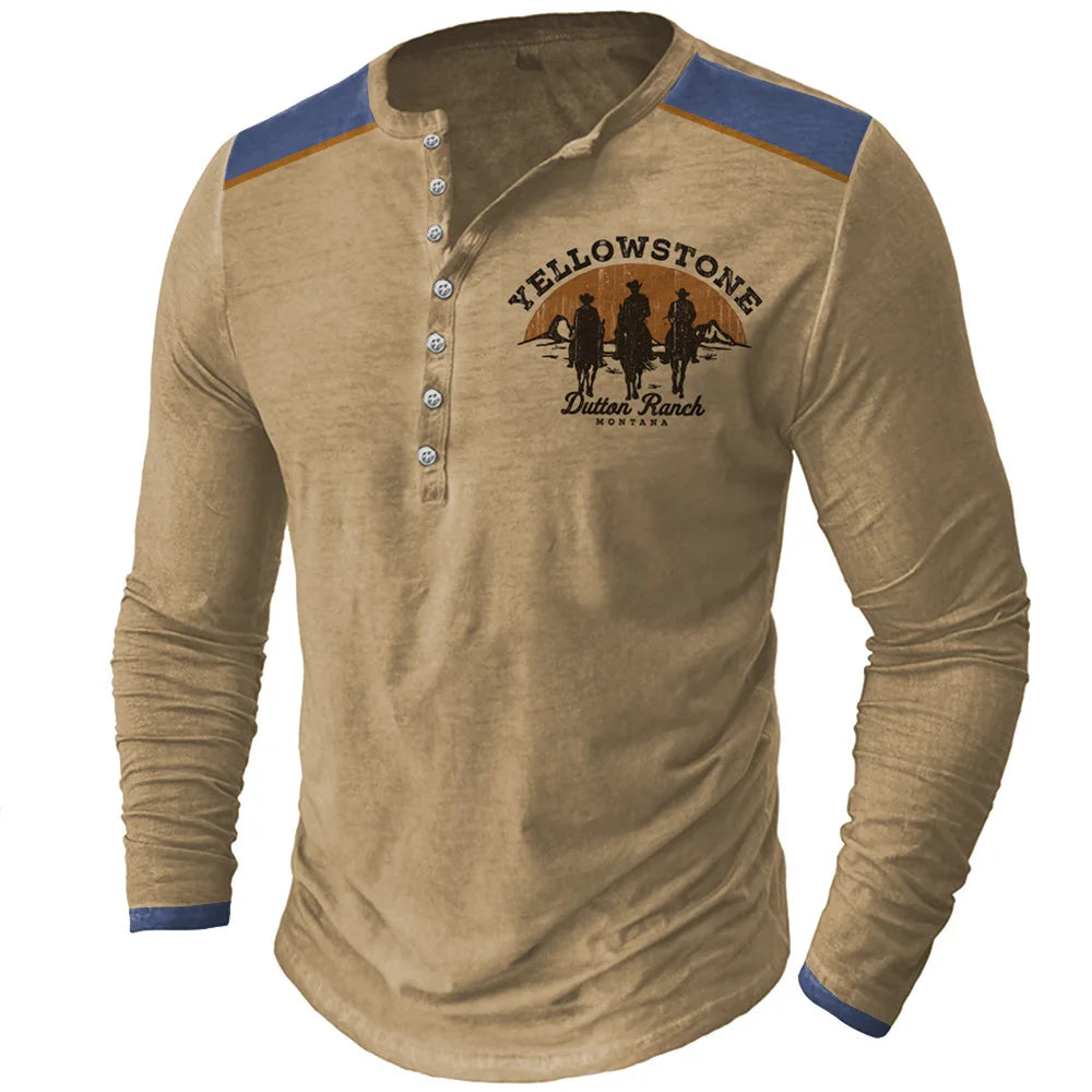 BHS - Vintage Men's T Shirt Yellowstone National Designs Long Sleeve