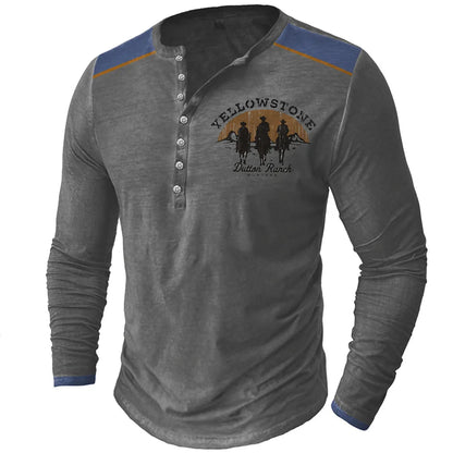 BHS - Vintage Men's T Shirt Yellowstone National Designs Long Sleeve