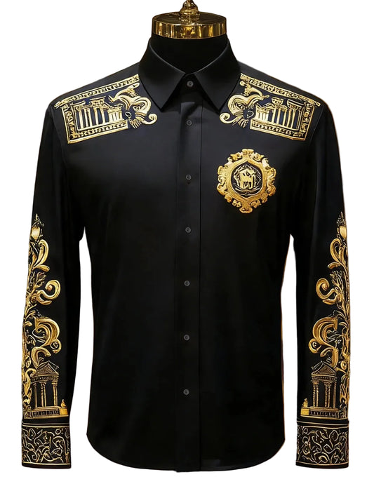 BHS - Men's Luxury Long Sleeve Shirt Gold Pattern Shirt