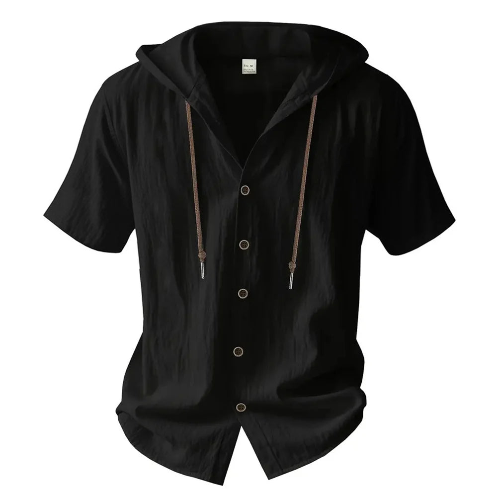 BHS - Luxury Cotton Linen Hooded Shirt – Lightweight & Refined Style