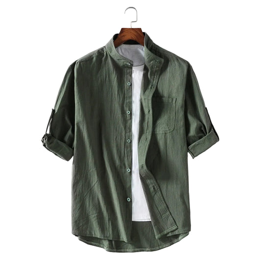 BHS - European Stand Collar Shirt – Modern Luxury Summer Style