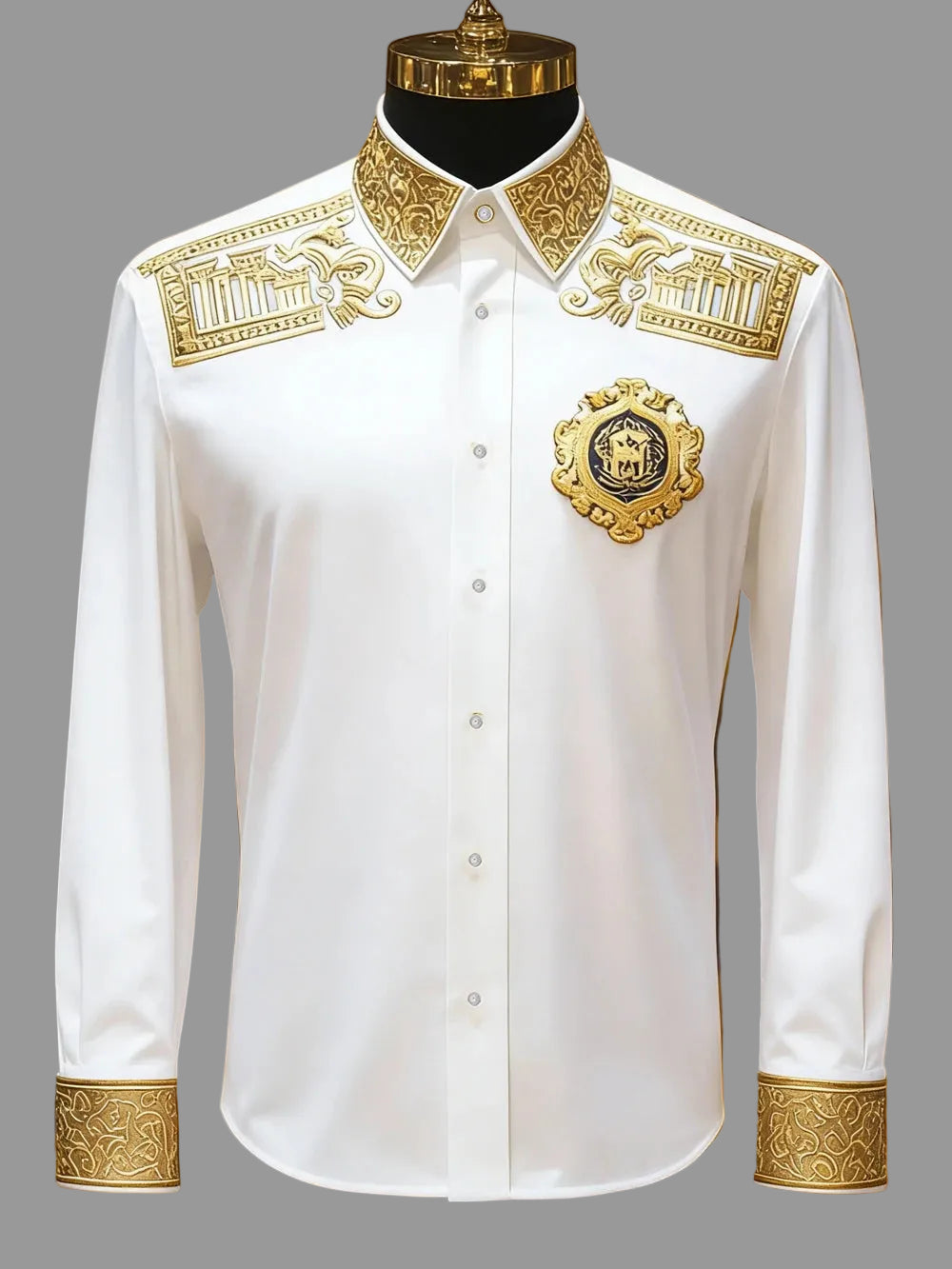 BHS - Men's Luxury Long Sleeve Shirt Gold Pattern Shirt