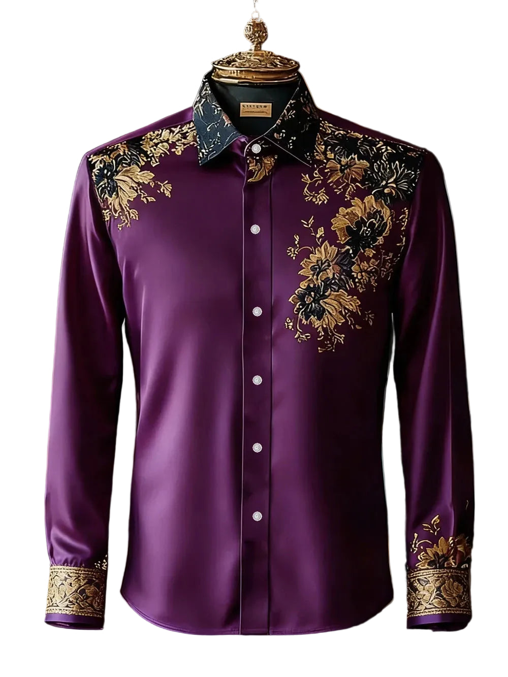 BHS Men's Luxury Classic Long Sleeve Shirt Gold Pattern Shirt
