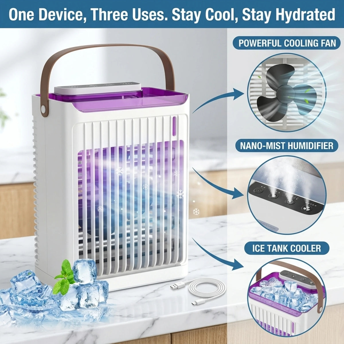 BHS - 5-Speed Portable Personal Air Cooler with LED Light & Timer