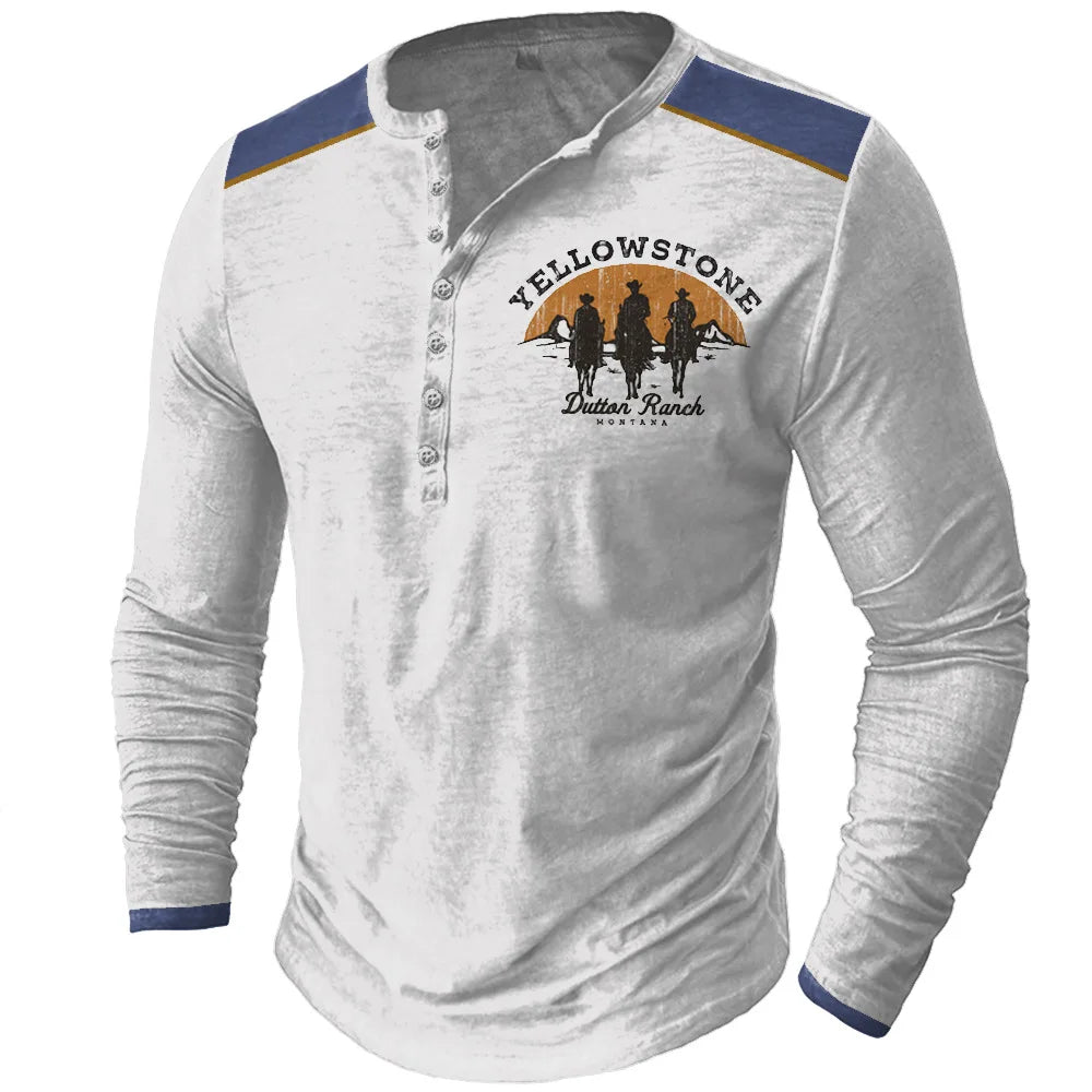 BHS - Vintage Men's T Shirt Yellowstone National Designs Long Sleeve