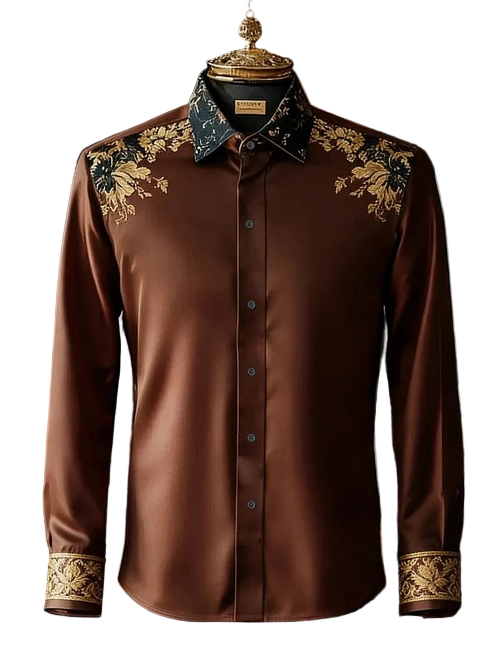 BHS Men's Luxury Classic Long Sleeve Shirt Gold Pattern Shirt
