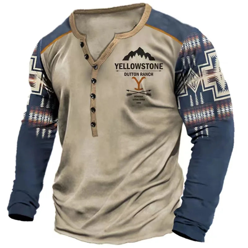 BHS - Vintage Men's T Shirt Yellowstone National Designs Long Sleeve