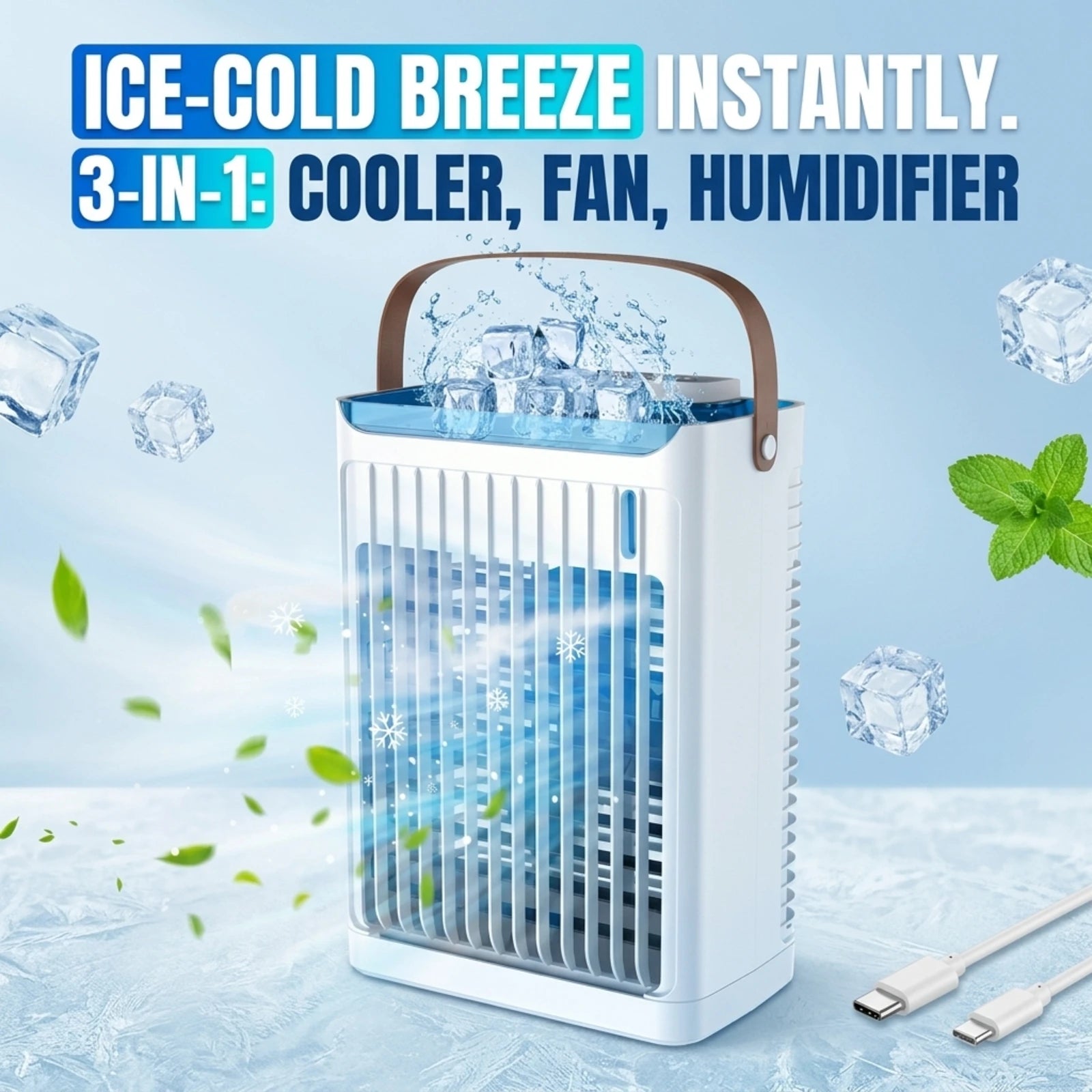 BHS - 5-Speed Portable Personal Air Cooler with LED Light & Timer