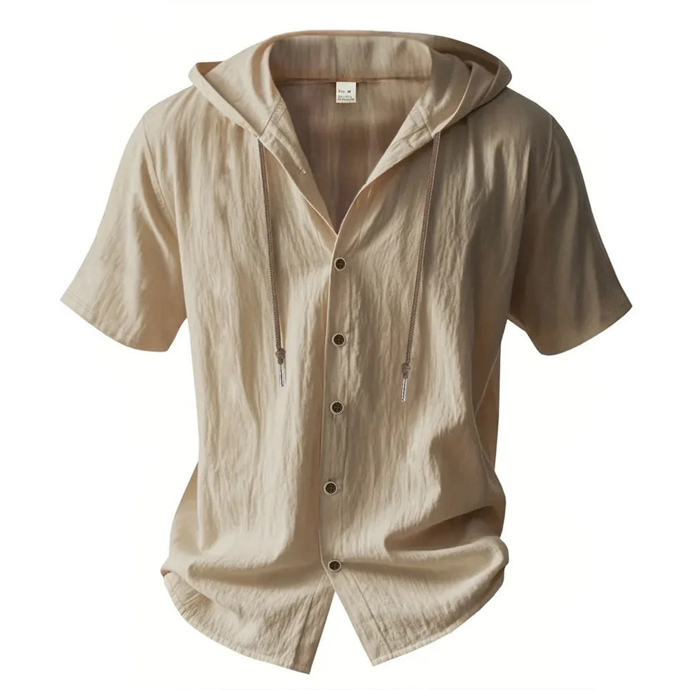 BHS - Luxury Cotton Linen Hooded Shirt – Lightweight & Refined Style