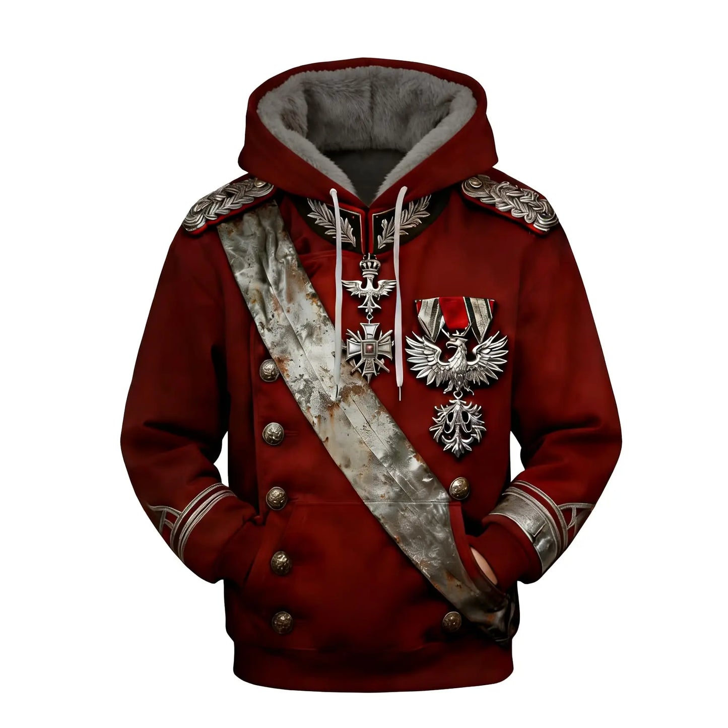 NEW BHS -  3D Historical Hoodies Famous Marshal Uniform Fleece Lined Sweatshirt Creative Hoodie