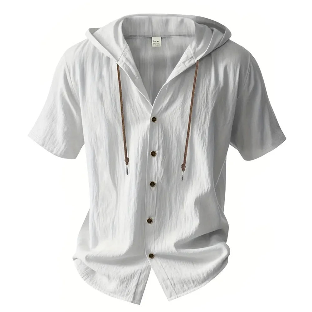BHS - Luxury Cotton Linen Hooded Shirt – Lightweight & Refined Style