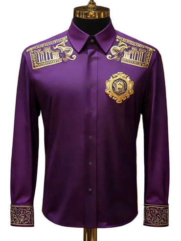BHS - Men's Luxury Long Sleeve Shirt Gold Pattern Shirt