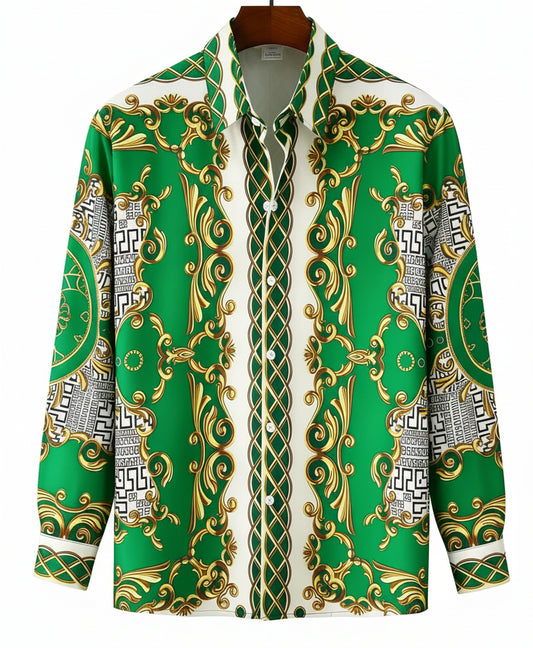 BHS Men's Luxury Classic Long Sleeve Shirt Gold Pattern Shirt