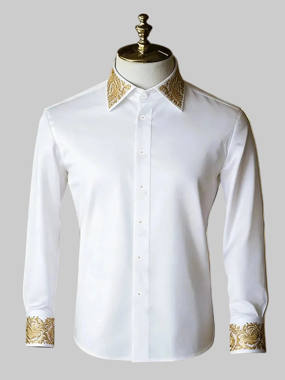 BHS Men's Luxury Classic Long Sleeve Shirt Gold Pattern Shirt