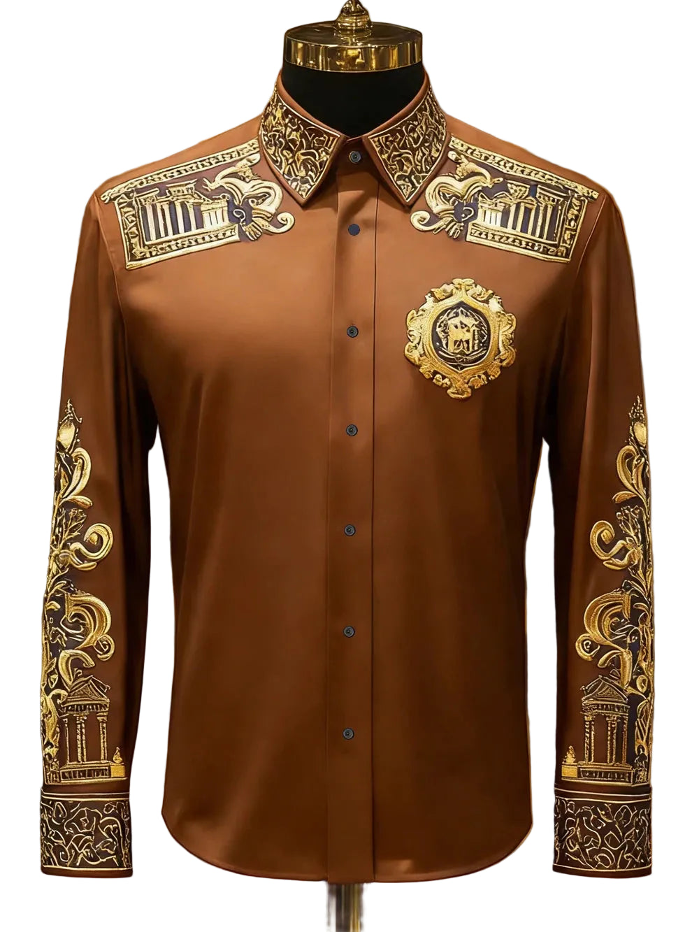 BHS - Men's Luxury Long Sleeve Shirt Gold Pattern Shirt