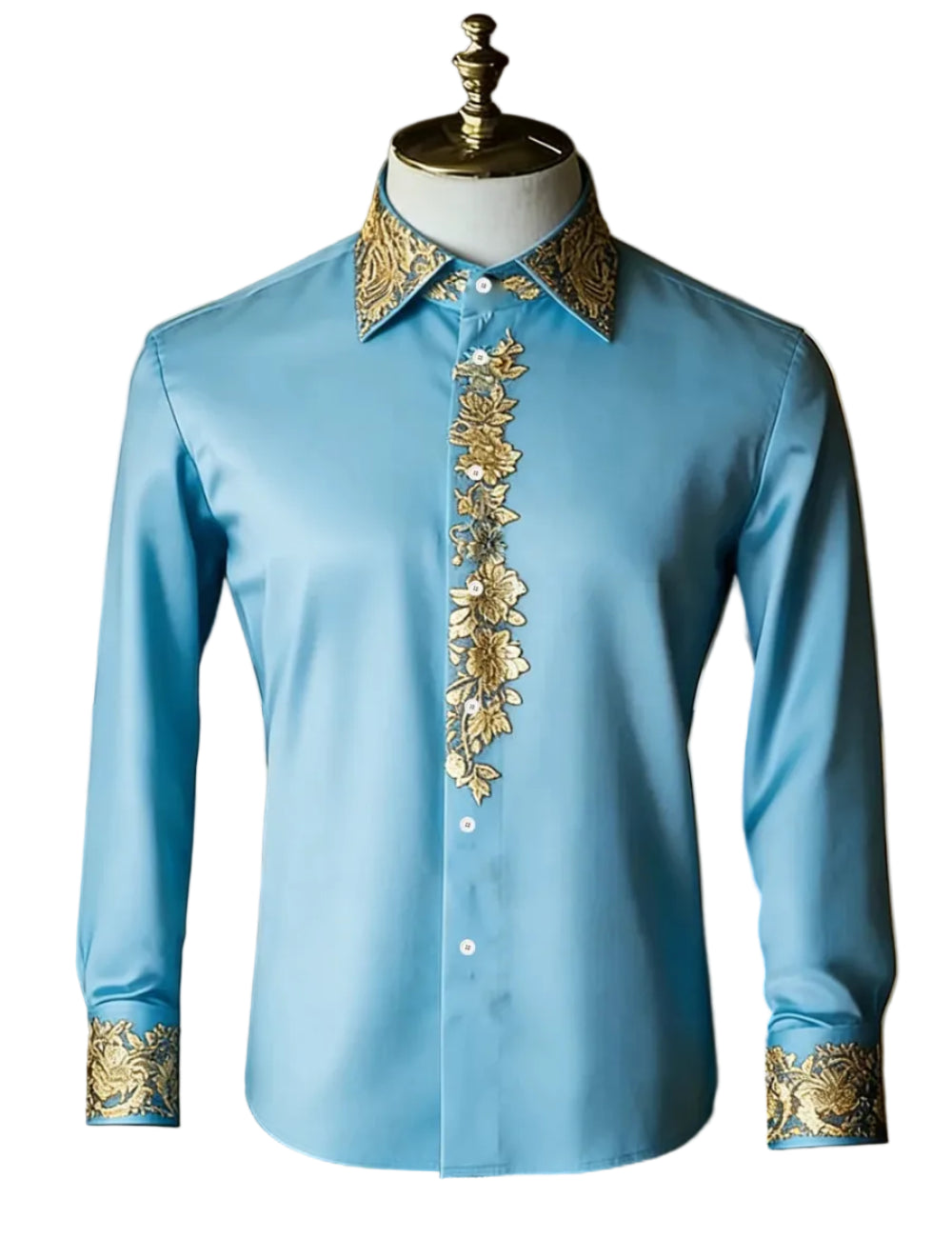 BHS Men's Luxury Classic Long Sleeve Shirt Gold Pattern Shirt