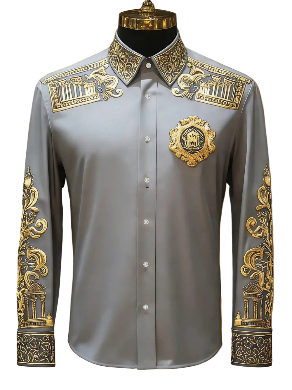 BHS - Men's Luxury Long Sleeve Shirt Gold Pattern Shirt