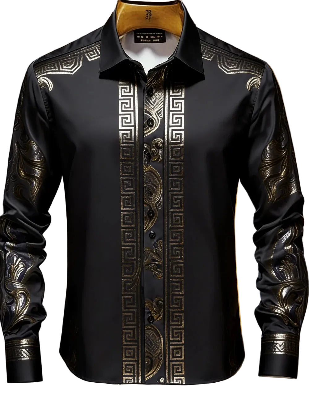 BHS Men's Luxury Classic Long Sleeve Shirt Gold Pattern Shirt