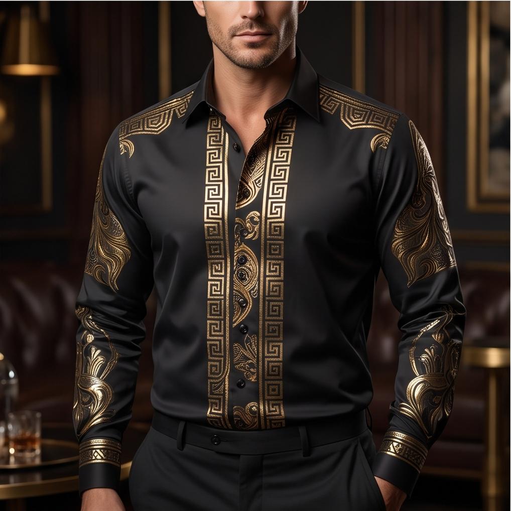 BHS - Luxury Dress Shirt Shine Gold Patterns